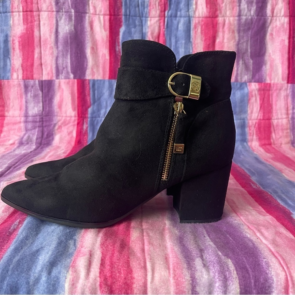Liz Claiborne Black Ankle closed toe Booties with Gold Buckle size 10 new